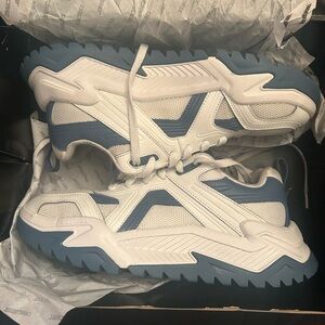 Men's White and Blue Athletic Shoes